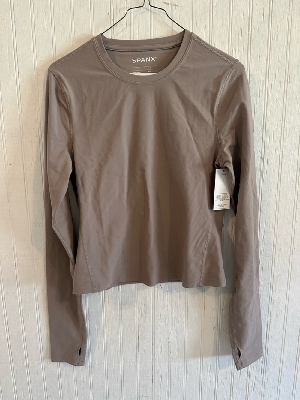 SPANX Long Sleeve Crewneck Top in Taupe Gray